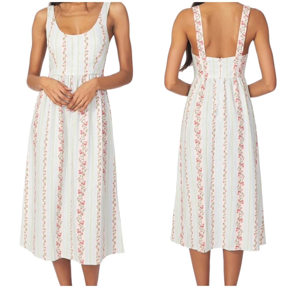 WeWoreWhat Cream Midi Dress with Pink Floral Stripes